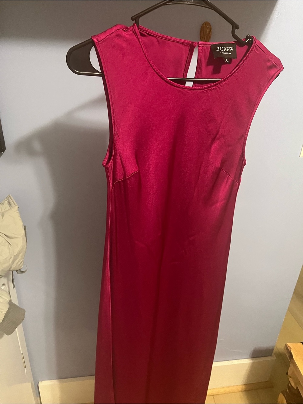 J. Crew Sleeveless Sheath Dress in Deep Pink with button hole tear